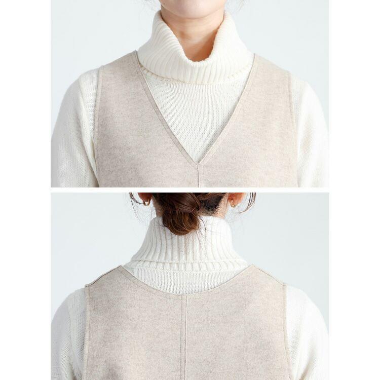 【新作】【送料無料】 ファーポケット付ジャンパースカート 2色 M-L レディース トップス ジャンパースカート ワンピース Vネック ウールライク フェイクウール |  | 12