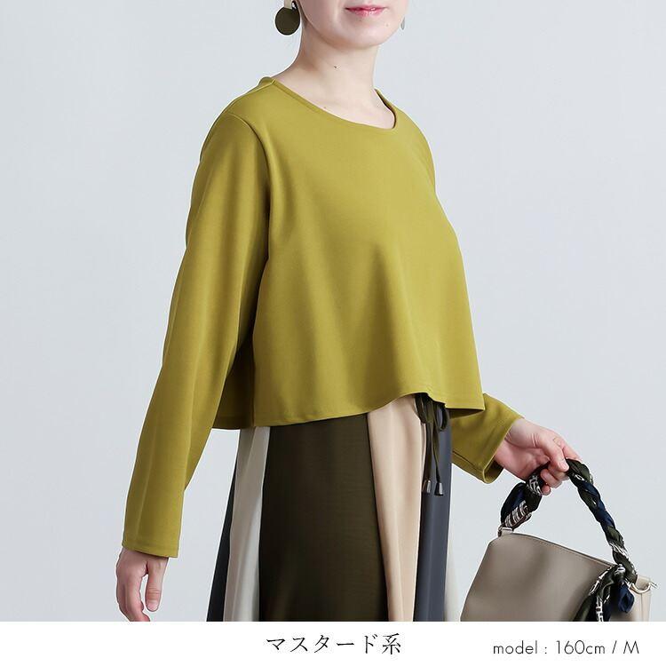 【送料無料】 レイヤード風ワンピース 3色 M L 洗える 長袖 レディース トップス ワンピース Aライン 重ね着風 無地 バイカラー 体型カバー 春秋 |  | 06