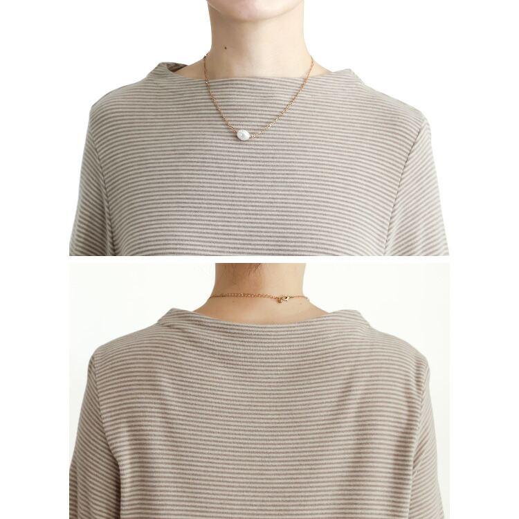 【新作】【送料無料/日本生地使用】 吸湿発熱ボーダーチュニック 4色 M L 洗える レディース トップス カットソー チュニック ぽわん袖 帝人 TEIJIN |  | 12