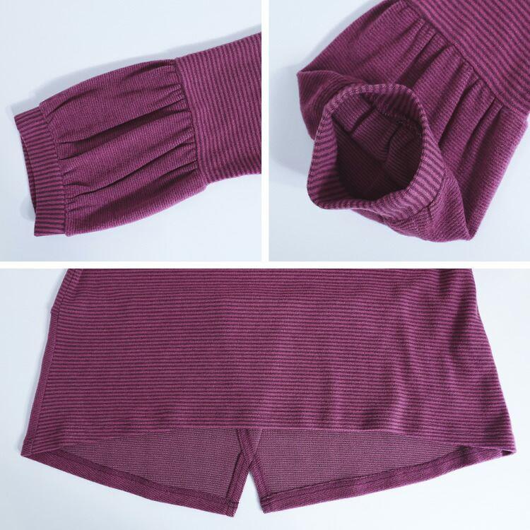 【新作】【送料無料/日本生地使用】 吸湿発熱ボーダーチュニック 4色 M L 洗える レディース トップス カットソー チュニック ぽわん袖 帝人 TEIJIN |  | 13