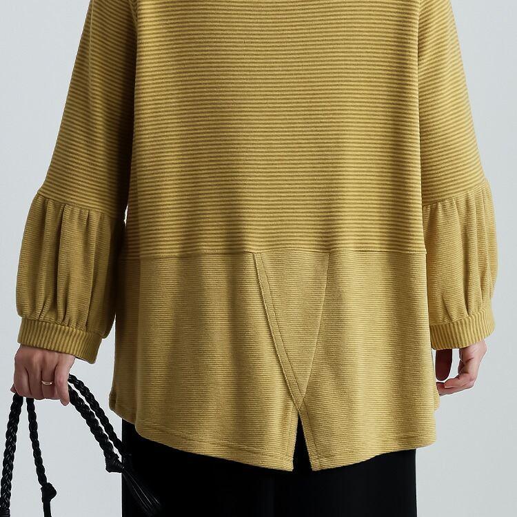 【新作】【送料無料/日本生地使用】 吸湿発熱ボーダーチュニック 4色 M L 洗える レディース トップス カットソー チュニック ぽわん袖 帝人 TEIJIN |  | 14