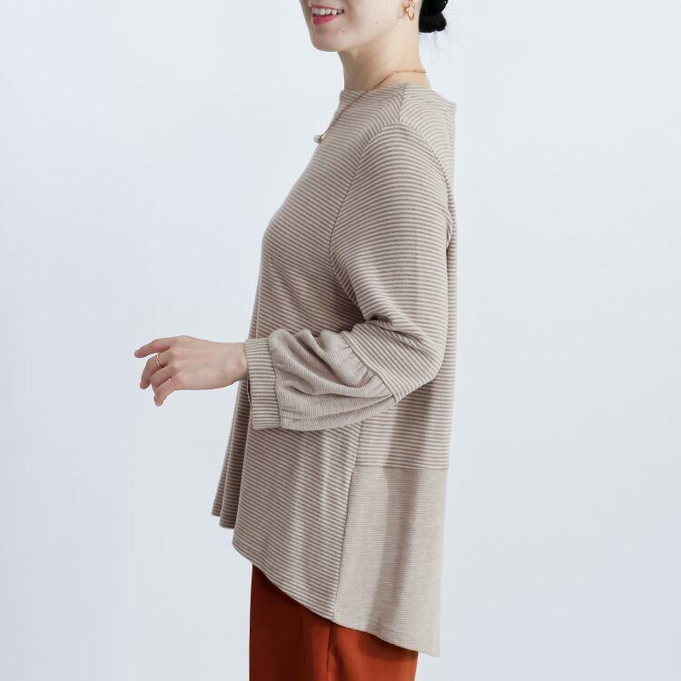 【新作】【送料無料/日本生地使用】 吸湿発熱ボーダーチュニック 4色 M L 洗える レディース トップス カットソー チュニック ぽわん袖 帝人 TEIJIN |  | 05