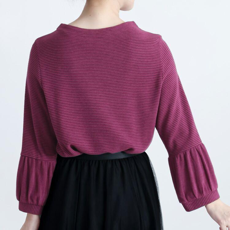 【新作】【送料無料/日本生地使用】 吸湿発熱ボーダーチュニック 4色 M L 洗える レディース トップス カットソー チュニック ぽわん袖 帝人 TEIJIN |  | 09