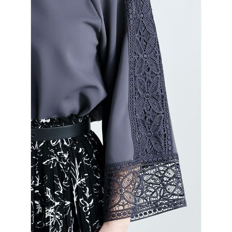 【送料無料/日本製】 レース使いコンシャスプルオーバー 4色 M L 洗える 防シワ 長袖 レディース トップス カットソー プルオーバー 体型カバー 春秋冬 |  | 10