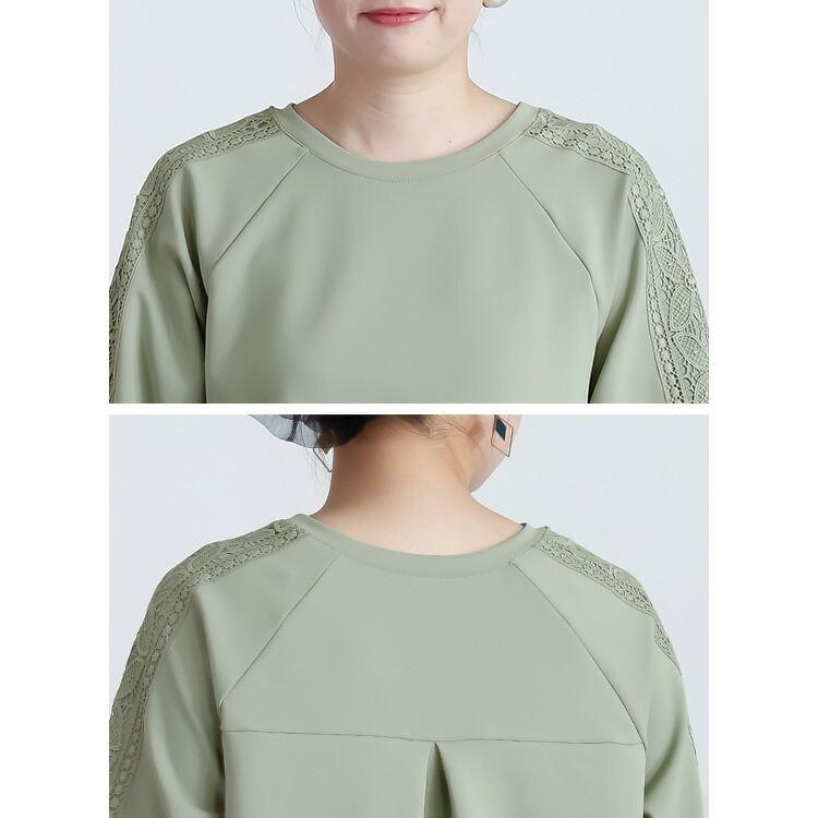 【送料無料/日本製】 レース使いコンシャスプルオーバー 4色 M L 洗える 防シワ 長袖 レディース トップス カットソー プルオーバー 体型カバー 春秋冬 |  | 13
