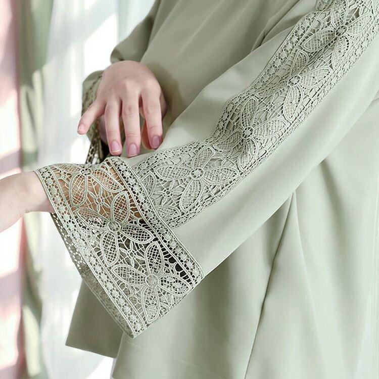 【送料無料/日本製】 レース使いコンシャスプルオーバー 4色 M L 洗える 防シワ 長袖 レディース トップス カットソー プルオーバー 体型カバー 春秋冬 |  | 04