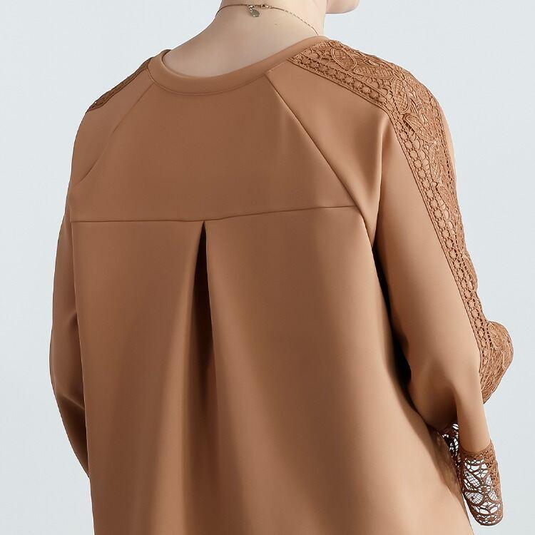 【送料無料/日本製】 レース使いコンシャスプルオーバー 4色 M L 洗える 防シワ 長袖 レディース トップス カットソー プルオーバー 体型カバー 春秋冬 |  | 06