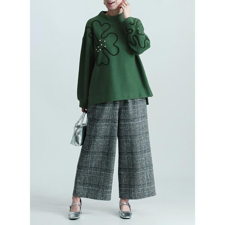 【新作】【送料無料】パール＆コード刺繍チュニック 4色 M L 洗える 長袖 レディース トップス ニット カットソー ハイネック |  | 10