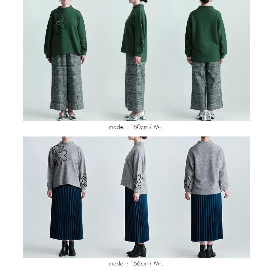 【新作】【送料無料】 パール＆コード刺繍チュニック 4色 M L 洗える 長袖 レディース トップス ニット カットソー ハイネック パール 刺繍 ソフトタッチ |  | 15