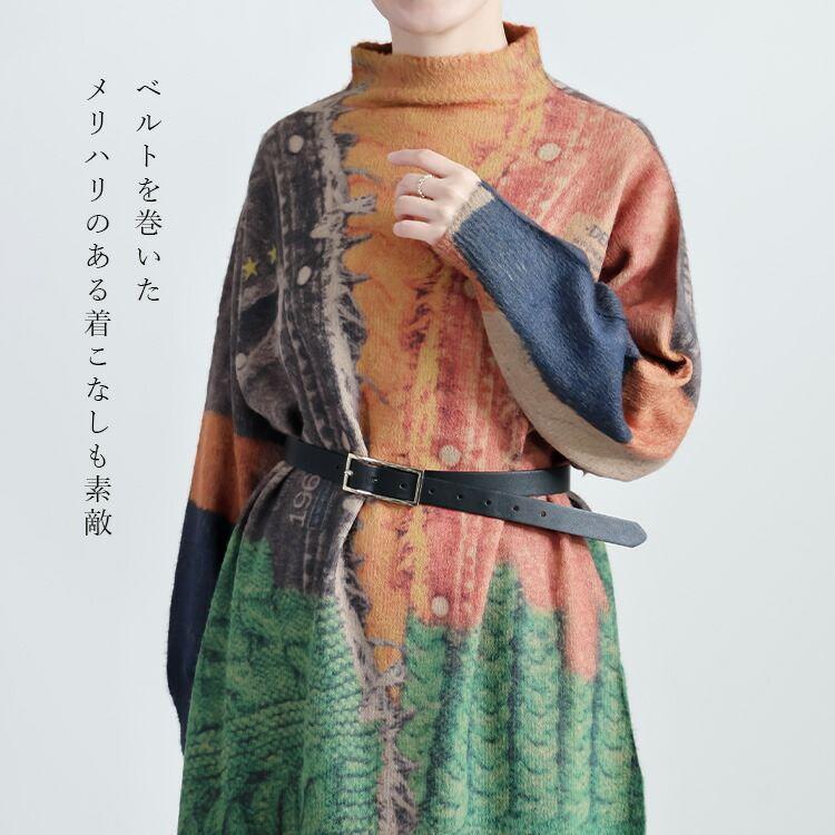 【新作】【送料無料】 アジアン柄ニット 2色 M-L 洗える 長袖 レディース トップス ニット チュニック ミドルゲージニット 花柄 ジャケット風柄 ストレッチ |  | 11