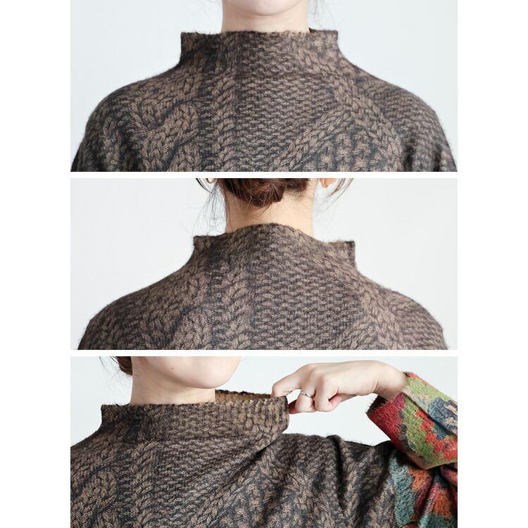 【新作】【送料無料】 アジアン柄ニット 2色 M-L 洗える 長袖 レディース トップス ニット チュニック ミドルゲージニット 花柄 ジャケット風柄 ストレッチ |  | 12