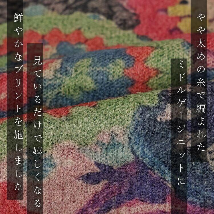 【新作】【送料無料】 アジアン柄ニット 2色 M-L 洗える 長袖 レディース トップス ニット チュニック ミドルゲージニット 花柄 ジャケット風柄 ストレッチ |  | 02