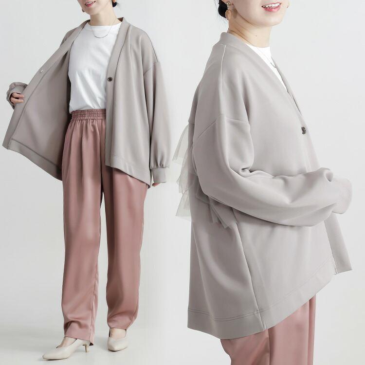 【送料無料】 バックチュール使いカーディガン 4色 M-L 洗える 長袖 レディース トップス アウター カーディガン チュール バックチュール 羽織 春秋冬 |  | 06