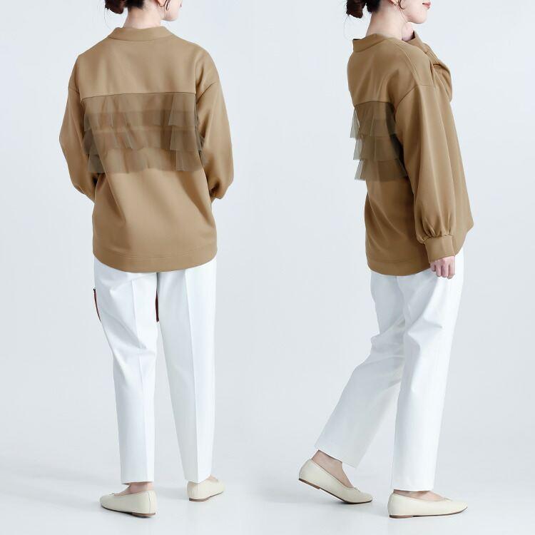 【送料無料】 バックチュール使いカーディガン 4色 M-L 洗える 長袖 レディース トップス アウター カーディガン チュール バックチュール 羽織 春秋冬 |  | 08