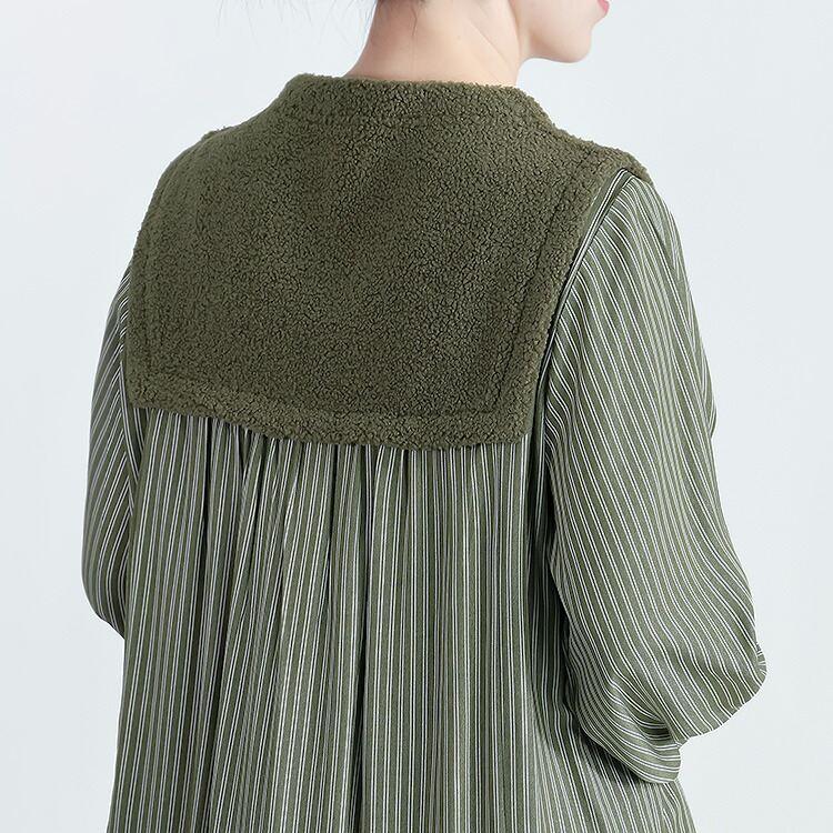 【新作】【送料無料】 ボア使いストライプチュニック 2色 M-L 洗える レディース トップス チュニック 長袖 ボトルネック ラウンドスリットヘム ふわふわ |  | 11