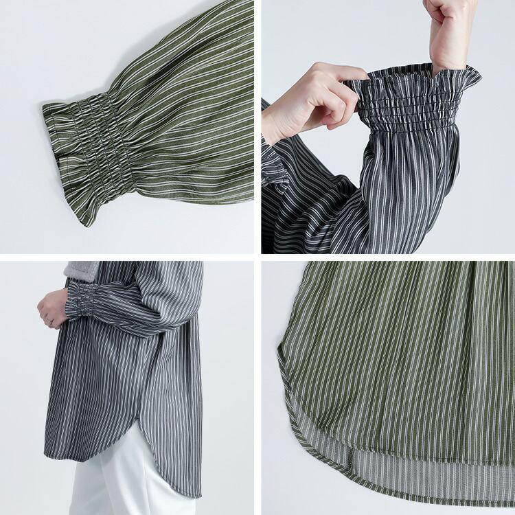 【新作】【送料無料】 ボア使いストライプチュニック 2色 M-L 洗える レディース トップス チュニック 長袖 ボトルネック ラウンドスリットヘム ふわふわ |  | 13