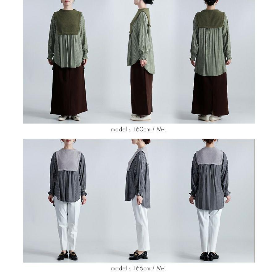 【新作】【送料無料】 ボア使いストライプチュニック 2色 M-L 洗える レディース トップス チュニック 長袖 ボトルネック ラウンドスリットヘム ふわふわ |  | 14