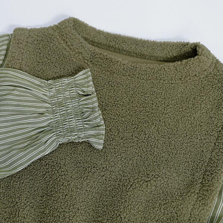 【新作】【送料無料】 ボア使いストライプチュニック 2色 M-L 洗える レディース トップス チュニック 長袖 ボトルネック ラウンドスリットヘム ふわふわ |  | 03