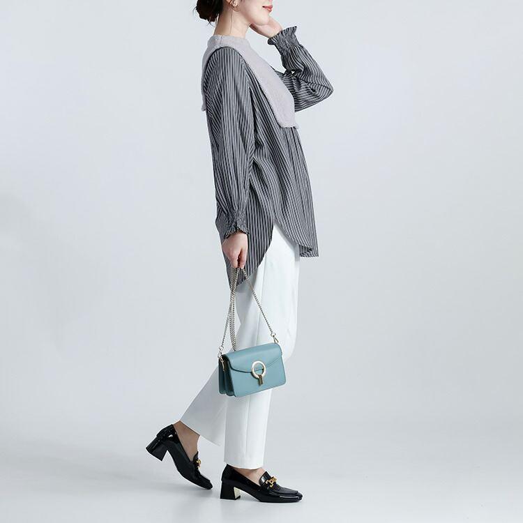 【新作】【送料無料】 ボア使いストライプチュニック 2色 M-L 洗える レディース トップス チュニック 長袖 ボトルネック ラウンドスリットヘム ふわふわ |  | 05