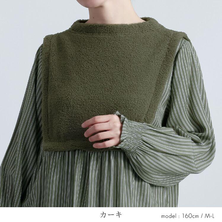 【新作】【送料無料】 ボア使いストライプチュニック 2色 M-L 洗える レディース トップス チュニック 長袖 ボトルネック ラウンドスリットヘム ふわふわ |  | 08