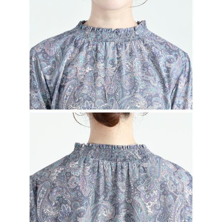 【準新作/再入荷】【送料無料】 ペイズリー柄シャーリングブラウス M-L 洗える 長袖 レディース トップス ブラウス チュニック とろみ 落ち感 ドレープ |  | 11