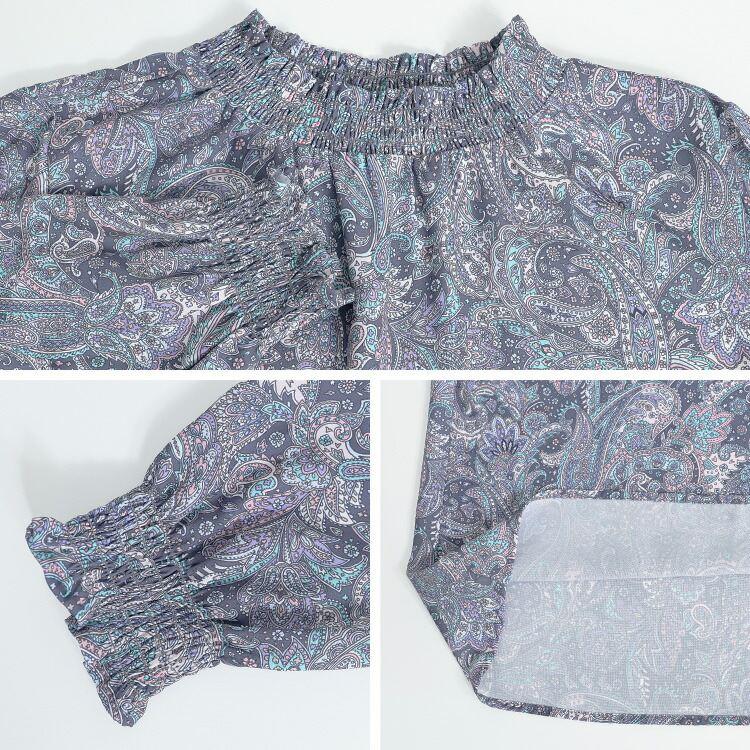 【準新作/再入荷】【送料無料】 ペイズリー柄シャーリングブラウス M-L 洗える 長袖 レディース トップス ブラウス チュニック とろみ 落ち感 ドレープ |  | 12