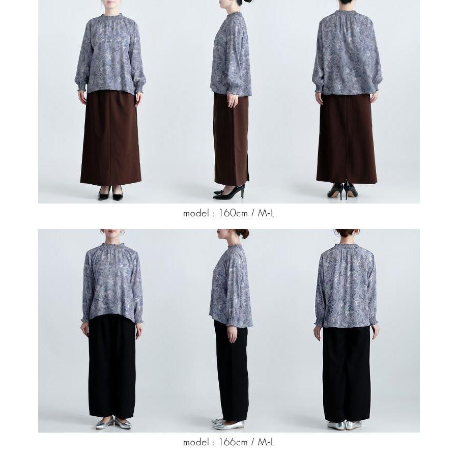 【準新作/再入荷】【送料無料】 ペイズリー柄シャーリングブラウス M-L 洗える 長袖 レディース トップス ブラウス チュニック とろみ 落ち感 ドレープ |  | 13