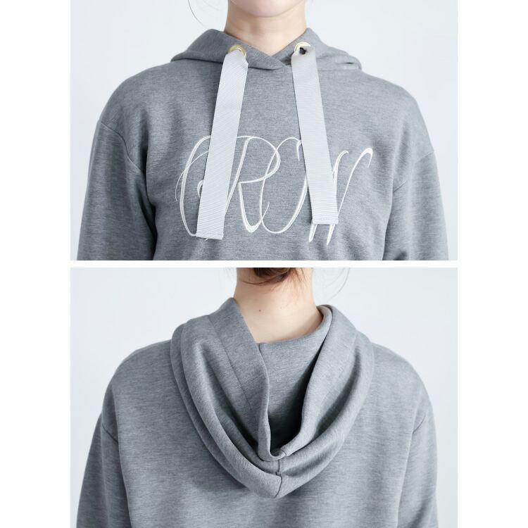 【新作】【送料無料】 ロゴ刺繍ダンボールニットパーカー 2色 M L 洗える 長袖 レディース トップス パーカー プルオーバー トレーナー ロゴ 刺繍 フード付 |  | 13