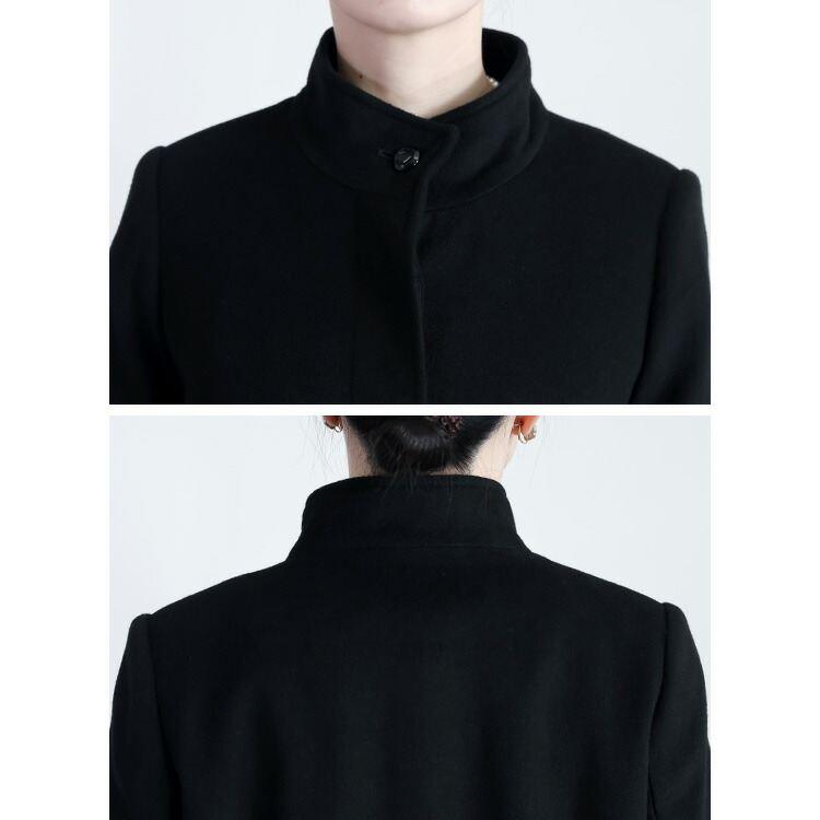 【準新作】【送料無料】 カシミヤウールコート M-3L 長袖 レディース アウター ロング コート フォーマルコート スタンドカラー カシミヤ ウール アンゴラ 黒 |  | 13