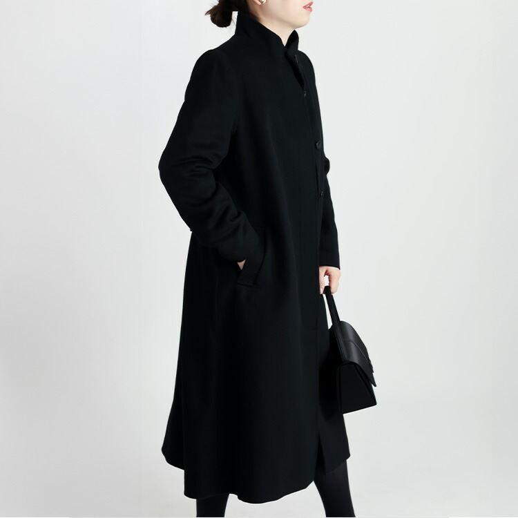 【準新作】【送料無料】 カシミヤウールコート M-3L 長袖 レディース アウター ロング コート フォーマルコート スタンドカラー カシミヤ ウール アンゴラ 黒 |  | 08