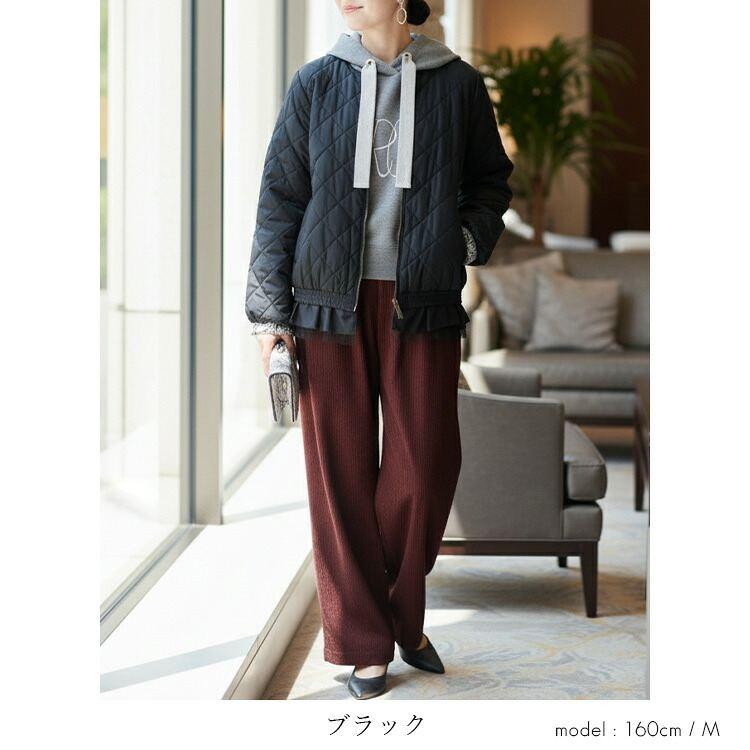 【新作】【送料無料】 裾フリル使い中綿ジャケット(フリル取外し可) 3色 M L 洗える 中綿 長袖 レディース アウター ジャケット コート ブルゾン 中わた |  | 10