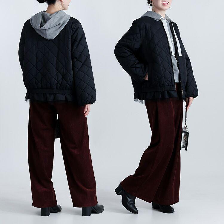 【新作】【送料無料】 裾フリル使い中綿ジャケット(フリル取外し可) 3色 M L 洗える 中綿 長袖 レディース アウター ジャケット コート ブルゾン 中わた |  | 12