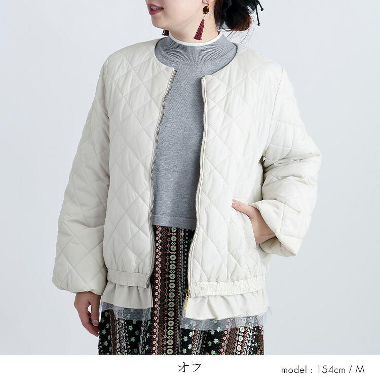 【新作】【送料無料】 裾フリル使い中綿ジャケット(フリル取外し可) 3色 M L 洗える 中綿 長袖 レディース アウター ジャケット コート ブルゾン 中わた |  | 05