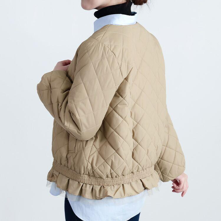 【新作】【送料無料】 裾フリル使い中綿ジャケット(フリル取外し可) 3色 M L 洗える 中綿 長袖 レディース アウター ジャケット コート ブルゾン 中わた |  | 09