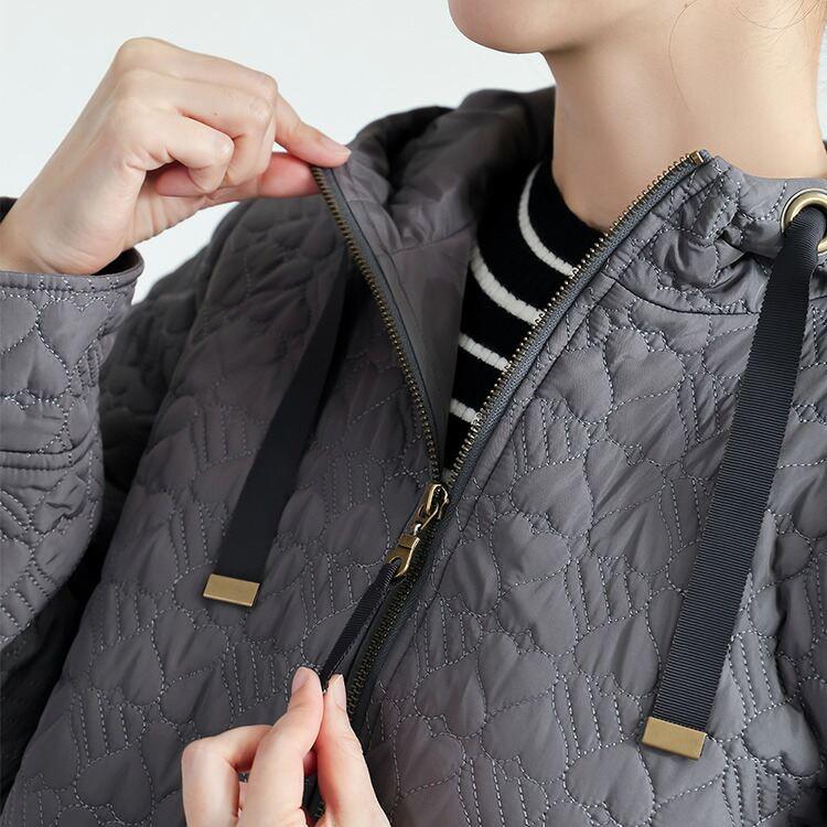 【新作】【送料無料】 ハート柄キルト中綿ジャケット 3色 M L 長袖 レディース アウター ジャケット コート フーディー フード付き ハート柄 体型カバー 中綿 |  | 10