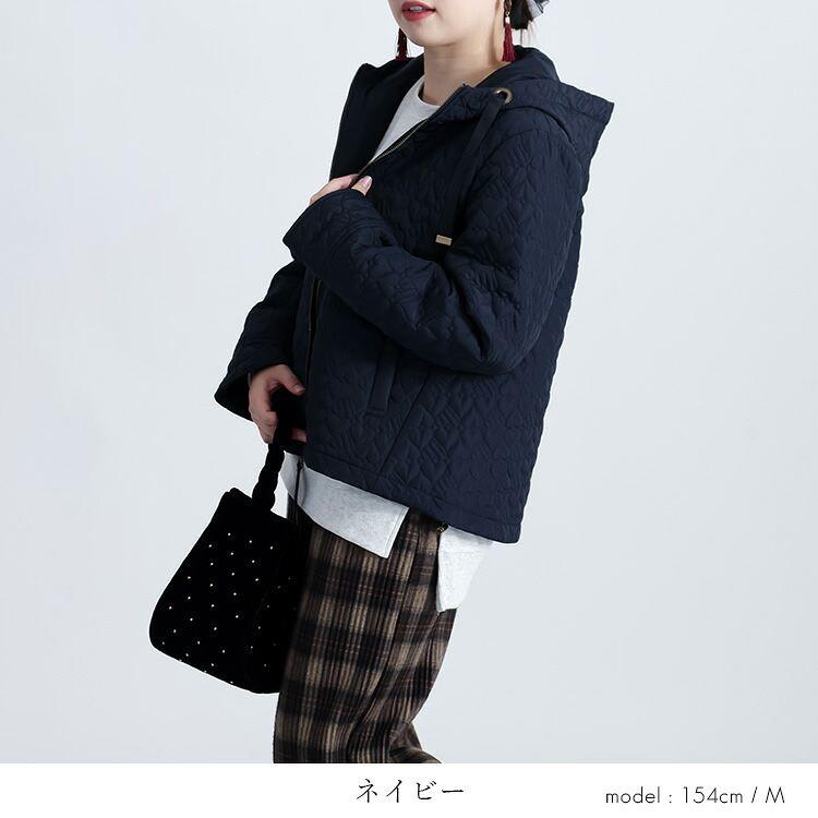 【新作】【送料無料】 ハート柄キルト中綿ジャケット 3色 M L 長袖 レディース アウター ジャケット コート フーディー フード付き ハート柄 体型カバー 中綿 |  | 11