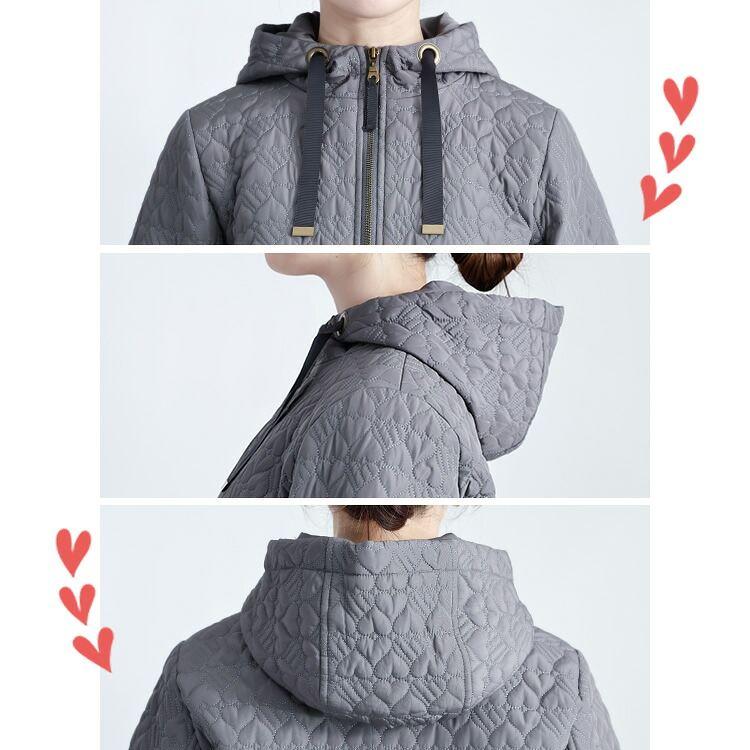 【新作】【送料無料】 ハート柄キルト中綿ジャケット 3色 M L 長袖 レディース アウター ジャケット コート フーディー フード付き ハート柄 体型カバー 中綿 |  | 14