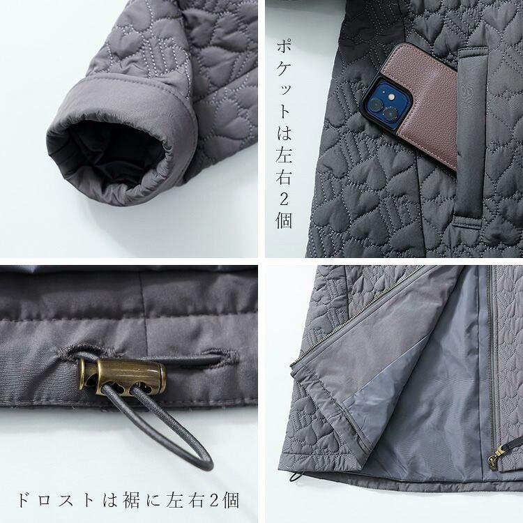 【新作】【送料無料】 ハート柄キルト中綿ジャケット 3色 M L 長袖 レディース アウター ジャケット コート フーディー フード付き ハート柄 体型カバー 中綿 |  | 16