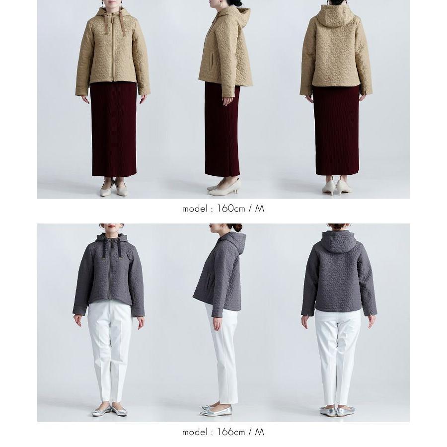 【新作】【送料無料】 ハート柄キルト中綿ジャケット 3色 M L 長袖 レディース アウター ジャケット コート フーディー フード付き ハート柄 体型カバー 中綿 |  | 17