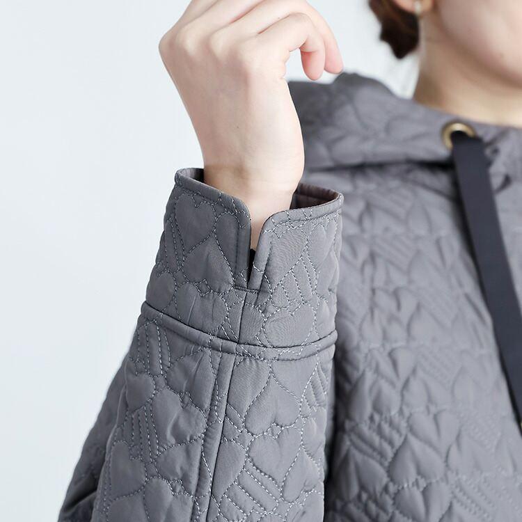 【新作】【送料無料】 ハート柄キルト中綿ジャケット 3色 M L 長袖 レディース アウター ジャケット コート フーディー フード付き ハート柄 体型カバー 中綿 |  | 09