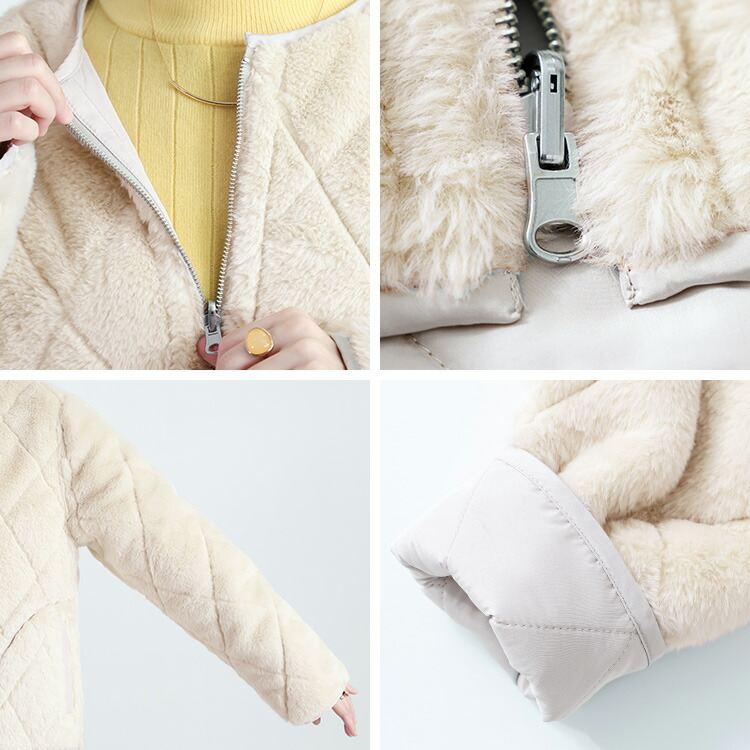 【新作】【送料無料】リバーシブル中綿キルトファージャケット 3色 M L 長袖 2way レディース アウター コート |  | 14