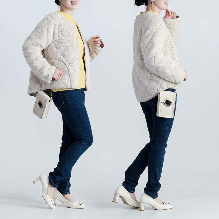 【新作】【送料無料】リバーシブル中綿キルトファージャケット 3色 M L 長袖 2way レディース アウター コート |  | 05