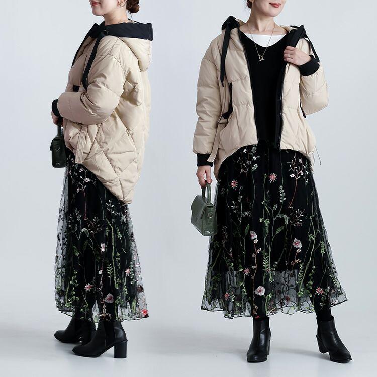 【新作】【送料無料】コクーンダウンコート 2色 M L 長袖 レディース アウター ジャケット コート ブルゾン ミリタリー |  | 08