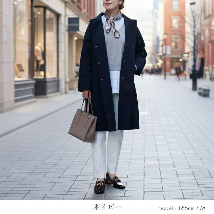 【新作】【送料無料】防風ステンカラーコート(裏面ダウン仕様) 3色 M L 洗える 長袖 レディース アウター コート ロングコート |  | 11