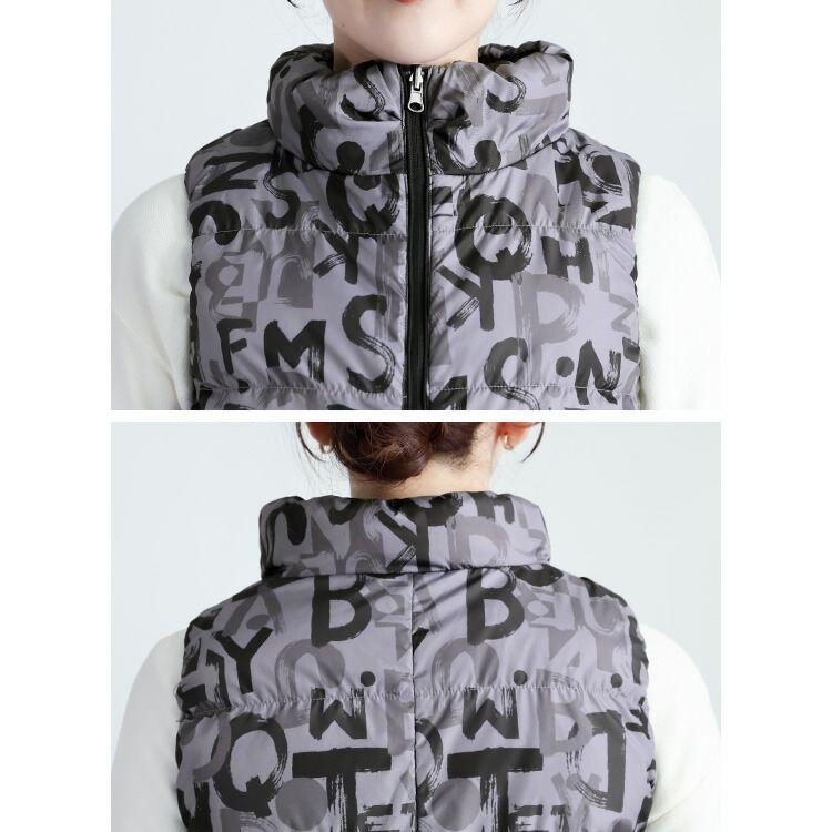 【新作】【送料無料】 リバーシブルダウンベスト M-LL 軽量 防寒 レディース アウター ベスト ダウンベスト リバーシブル 2way ダウン 中綿 英字柄 無地 |  | 12