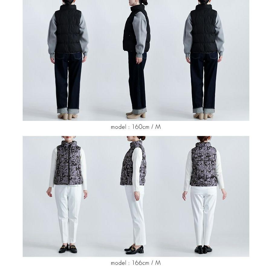 【新作】【送料無料】 リバーシブルダウンベスト M-LL 軽量 防寒 レディース アウター ベスト ダウンベスト リバーシブル 2way ダウン 中綿 英字柄 無地 |  | 16