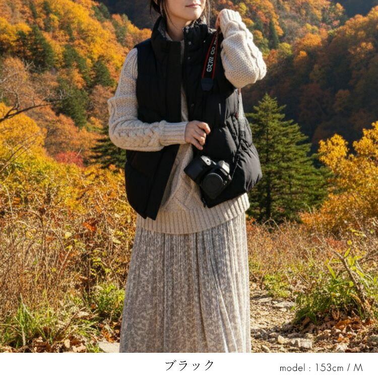 【新作】【送料無料】 リバーシブルダウンベスト M-LL 軽量 防寒 レディース アウター ベスト ダウンベスト リバーシブル 2way ダウン 中綿 英字柄 無地 |  | 05