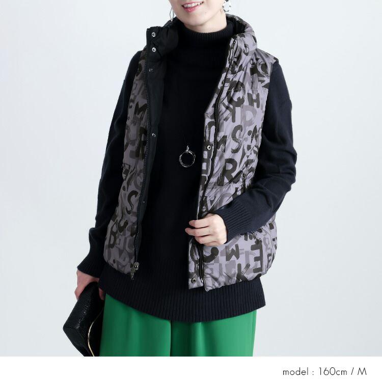 【新作】【送料無料】 リバーシブルダウンベスト M-LL 軽量 防寒 レディース アウター ベスト ダウンベスト リバーシブル 2way ダウン 中綿 英字柄 無地 |  | 07