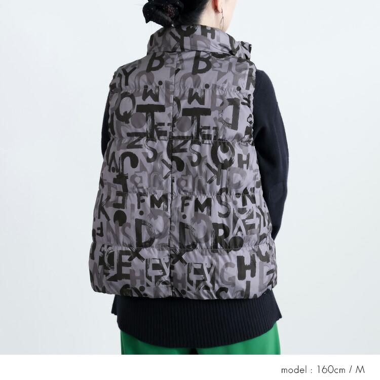 【新作】【送料無料】 リバーシブルダウンベスト M-LL 軽量 防寒 レディース アウター ベスト ダウンベスト リバーシブル 2way ダウン 中綿 英字柄 無地 |  | 08