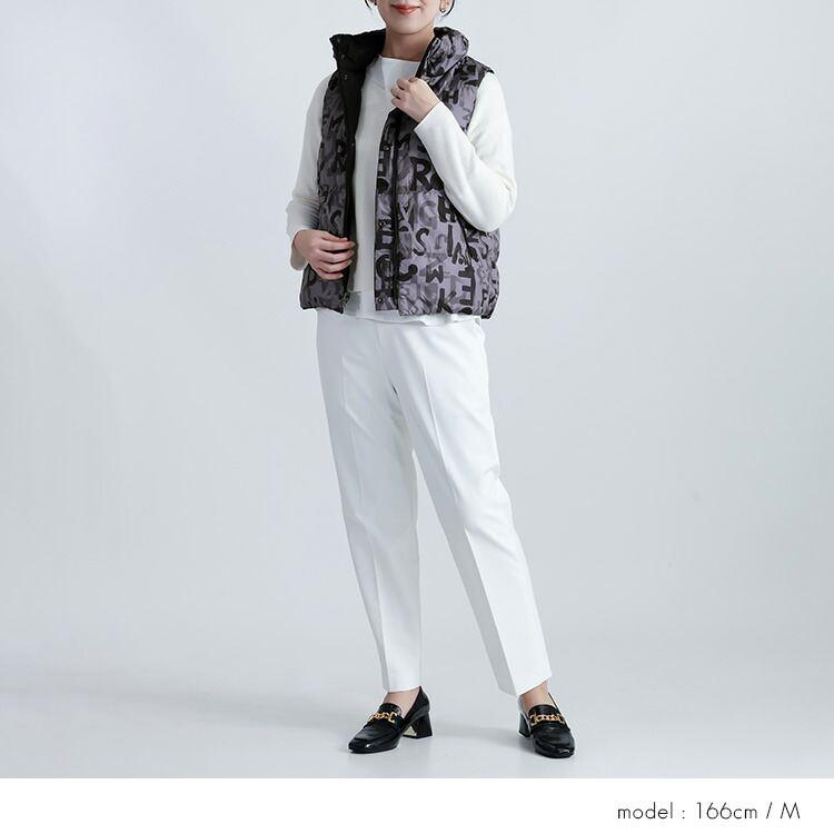 【新作】【送料無料】 リバーシブルダウンベスト M-LL 軽量 防寒 レディース アウター ベスト ダウンベスト リバーシブル 2way ダウン 中綿 英字柄 無地 |  | 09